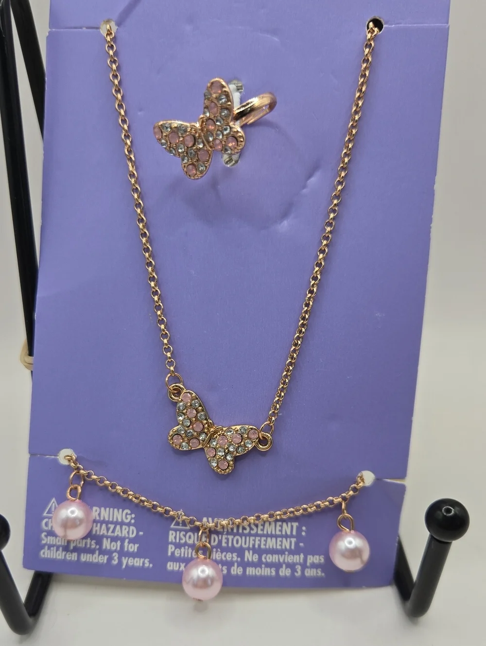 NEW Claire's Rose Gold Butterfly Necklace & Pearl Charm Set